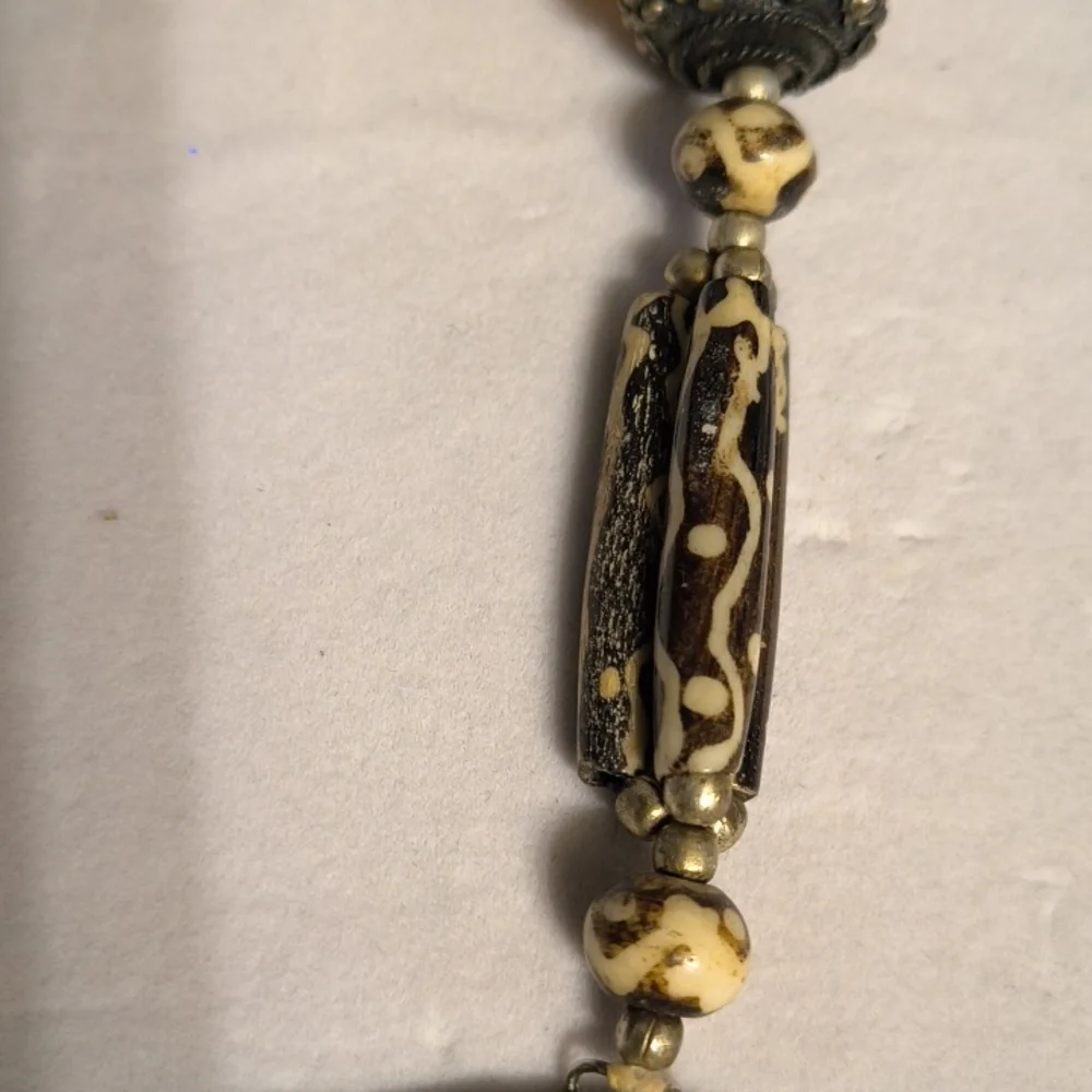 Vintage Amber , Metal Wood Statement Necklace - Picture 5 of 11